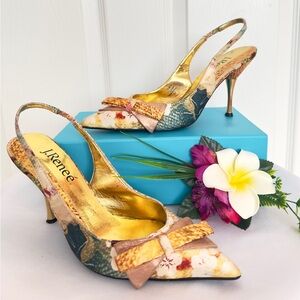 J. RENEE ~ Multicolor Point Toe Slingbacks w/Gold 4” Heels size 7